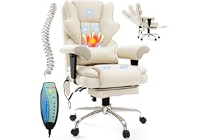 Mvpipi 7-Point Massage Office Chair,Heated Manageral Chair,Ergonomic Executive Chair with Footrest,Adjustable Armrest，Computer Chair for Offices, Study Areas, Gaming Spaces,Beige