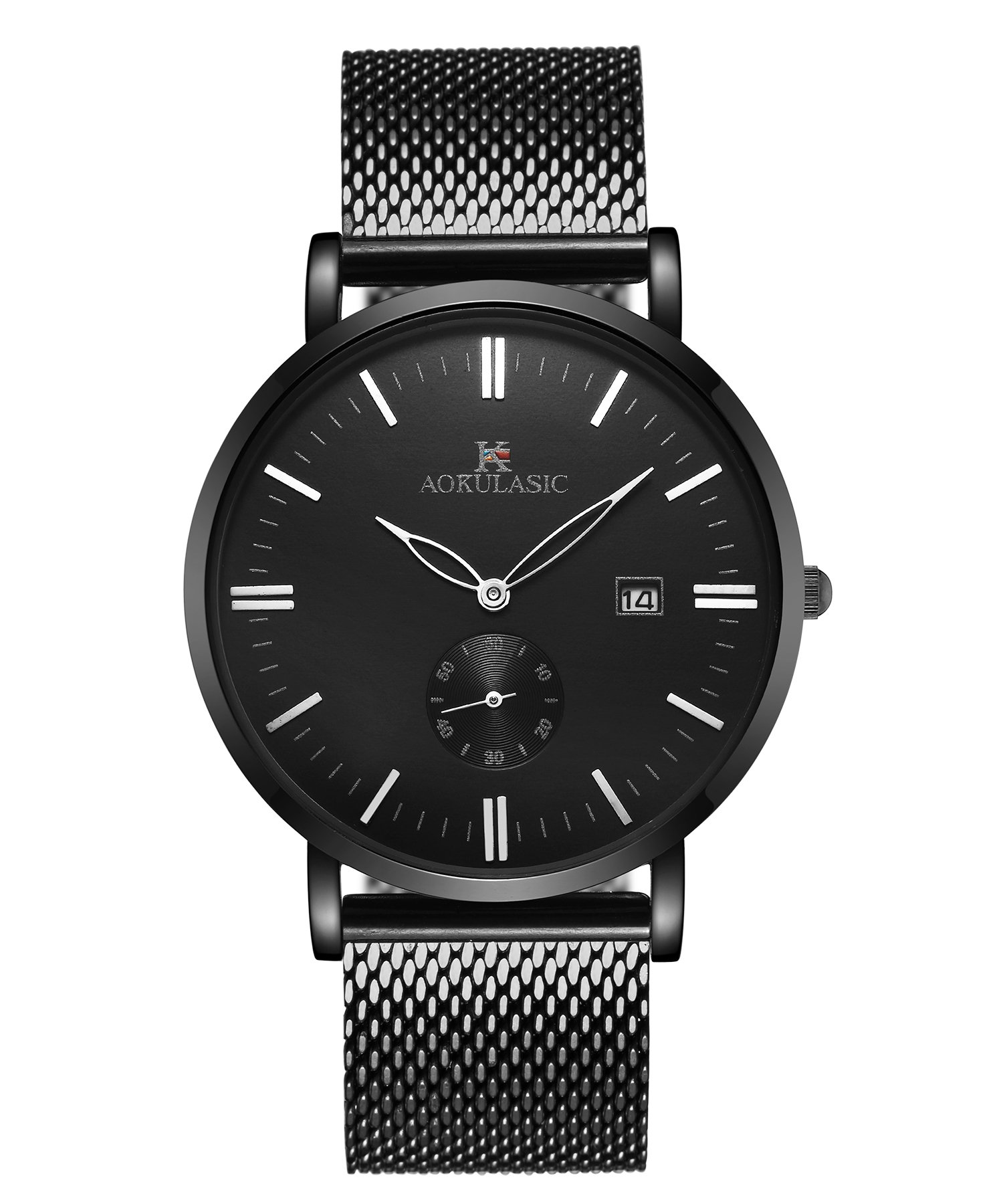 AOKULASIC Herren Fashion Datum Analog Quarz Wasserdicht Armbanduhr mit besonderem zweite Sub Zifferblatt (Schwarz)