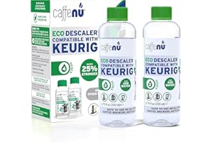 CAFFENU Keurig Compatible Descaling Solution. 2 Bottles of Descaler Solution. Descaling Kit Removes Limescale For Hotter Coffee. 4 Uses Descaler For Keurig Coffee Makers.