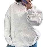 Baonmy Bow Embroidery Hoodie for Women Cute Graphic Hoodie Oversized Preppy Sweatshirts Y2K Long Sleeve Trendy Pullover Tops