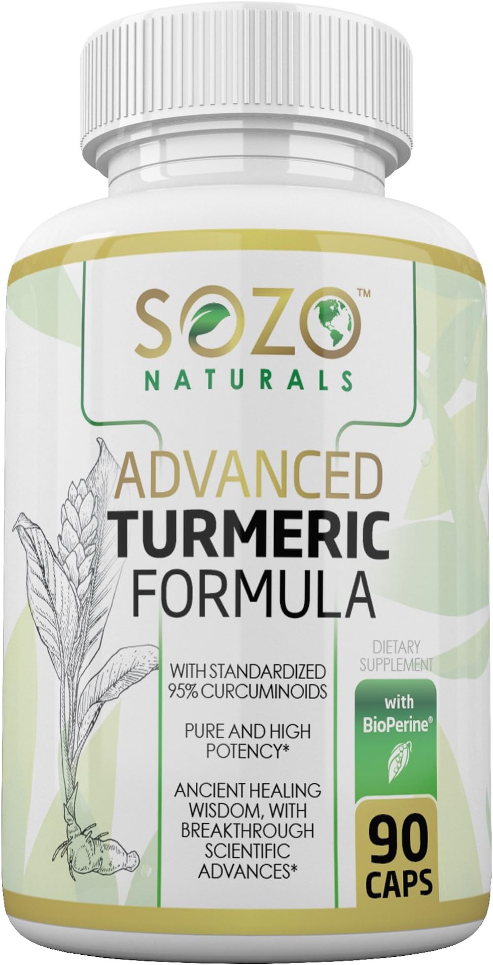 SOZO Naturals Advanced Turmeric Formula, with Organic Turmeric Curcumin, High Potency 95% Curcuminoids and Bioperine, 3rd Party Tested, 1500mg per Serving in Veggie Capsules