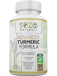 SOZO Naturals Advanced Turmeric Formula, with Organic Turmeric Curcumin, High Potency 95% Curcuminoids and Bioperine, 3rd Party Tested, 1500mg per Serving in Veggie Capsules