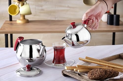DESTALYA Turkish Teapot Set Stainless Steel Double Tea Pots for
