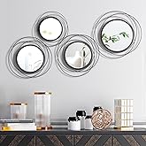 Hicarer 4 Pcs Decorative Round Modern Circle Mirror Wall Art Ring Metal Mirror Wall Mounted for Bedroom, Living Room, Entryway, Dining Room, Hallway (Black)