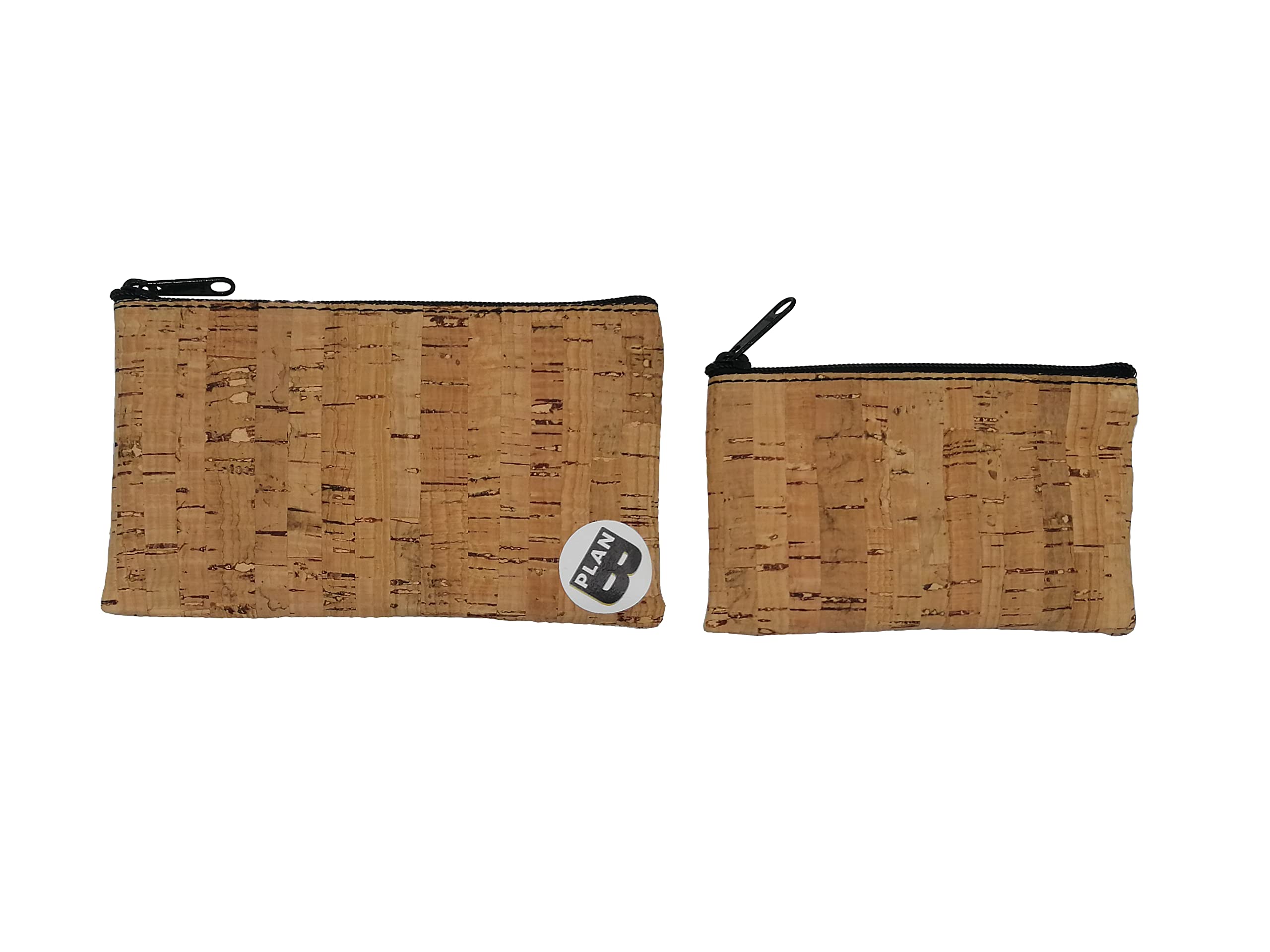 Plan B, Coin Purse X2 Cork, Set of 2 Coin Pouches, Sizes14 x 8 cm and 11 x 6 cm, Light Brown