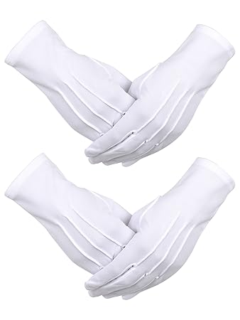 2 Paare Weiß Nylon Baumwolle Handschuhe für Polizei Formal Tuxedo Ehrenschutz Parade Kostüm