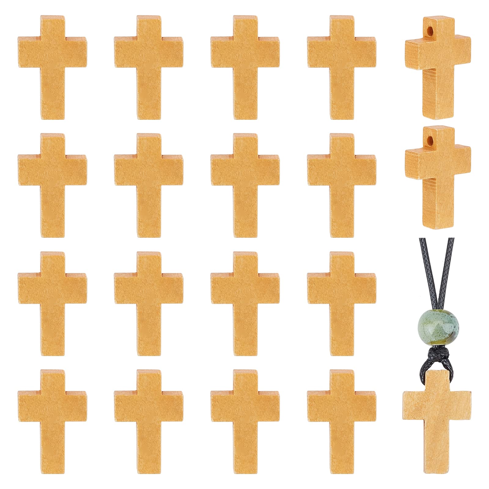 PH PandaHall 50pcs Easter Wooden Cross Pendants Small Cross Beads with Hole for Necklace Making Retro Cross Charm for Christmas Halloween Prayer Craft Making 22x14x4mm, Hole: 2mm