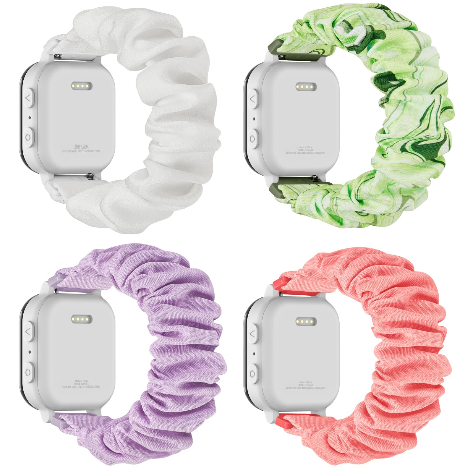 Butifacion 4 Pack Kids Scrunchie Bands Compatible with Gizmo Watch 3 2 1/Gabb Watch 3e 3 2 1/Sync UP/Cosmo Jr Track Watch, 20mm Stretchy Solo Loop Cute Band for Boys & Girls