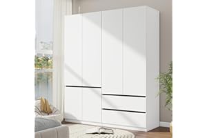 Mhsatyrs White Armoire Wardrobe Closet with 2 Doors, 75" Bedroom Wardrobe Closet for Hanging Clothes, Modern Wood Storage Closets Cabinet with System (A+C, 63")