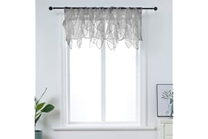 PearAge Ruffled Voile Semi Sheer Curtain Valance, Kitchen Living Room Shabby Chic Ruffle Valance Curtains, Girls Daughters Bedroom Cascade Window Valance Grey 50x16 Inches