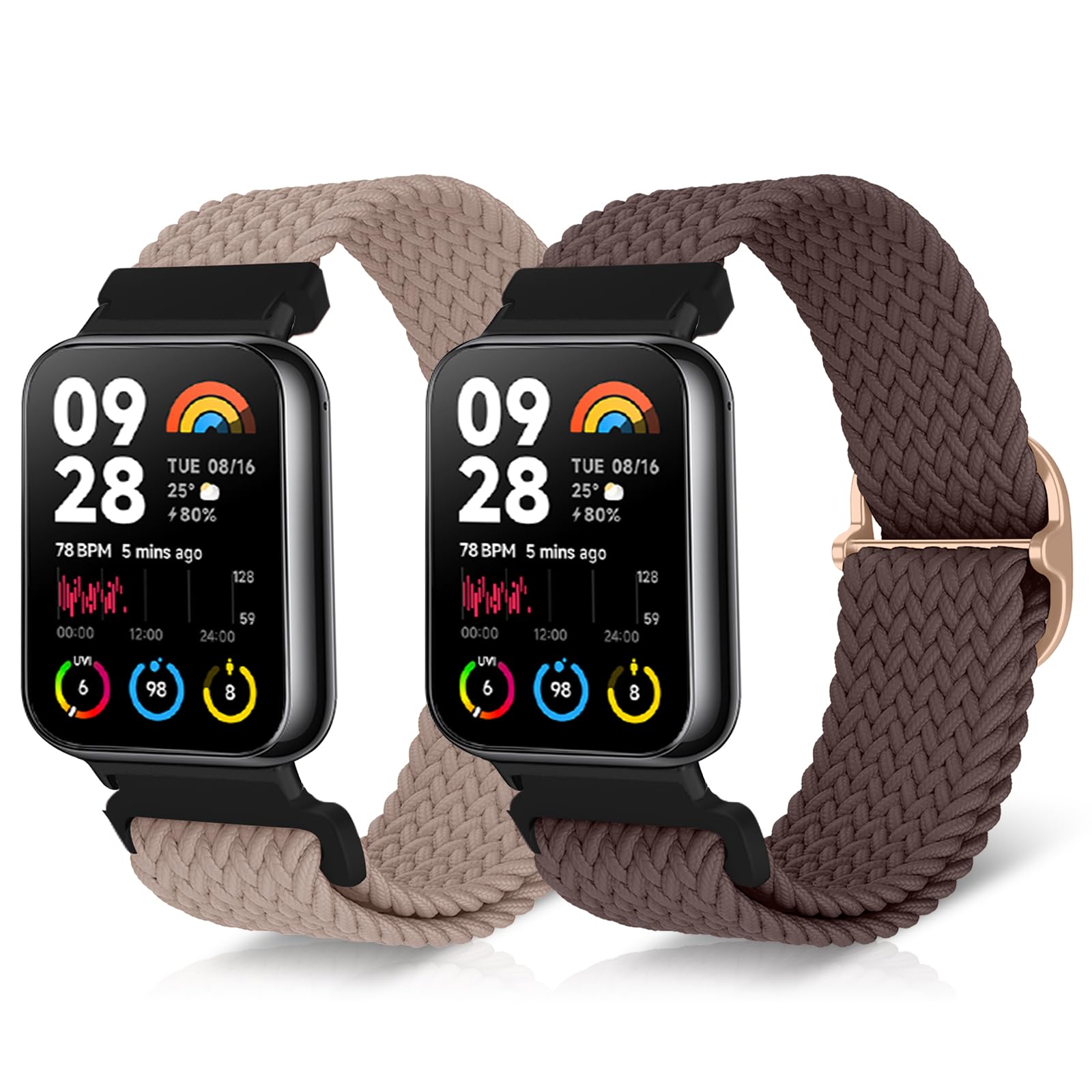 ToVioc Nylon Watch Strap for Xiaomi Smart Band 9 Pro/8 Pro, Strap Elastic Breathable Sport Replacement Watch Band for Xiaomi Redmi Watch 6/5/4 - Smoky Purple & Milk Tea