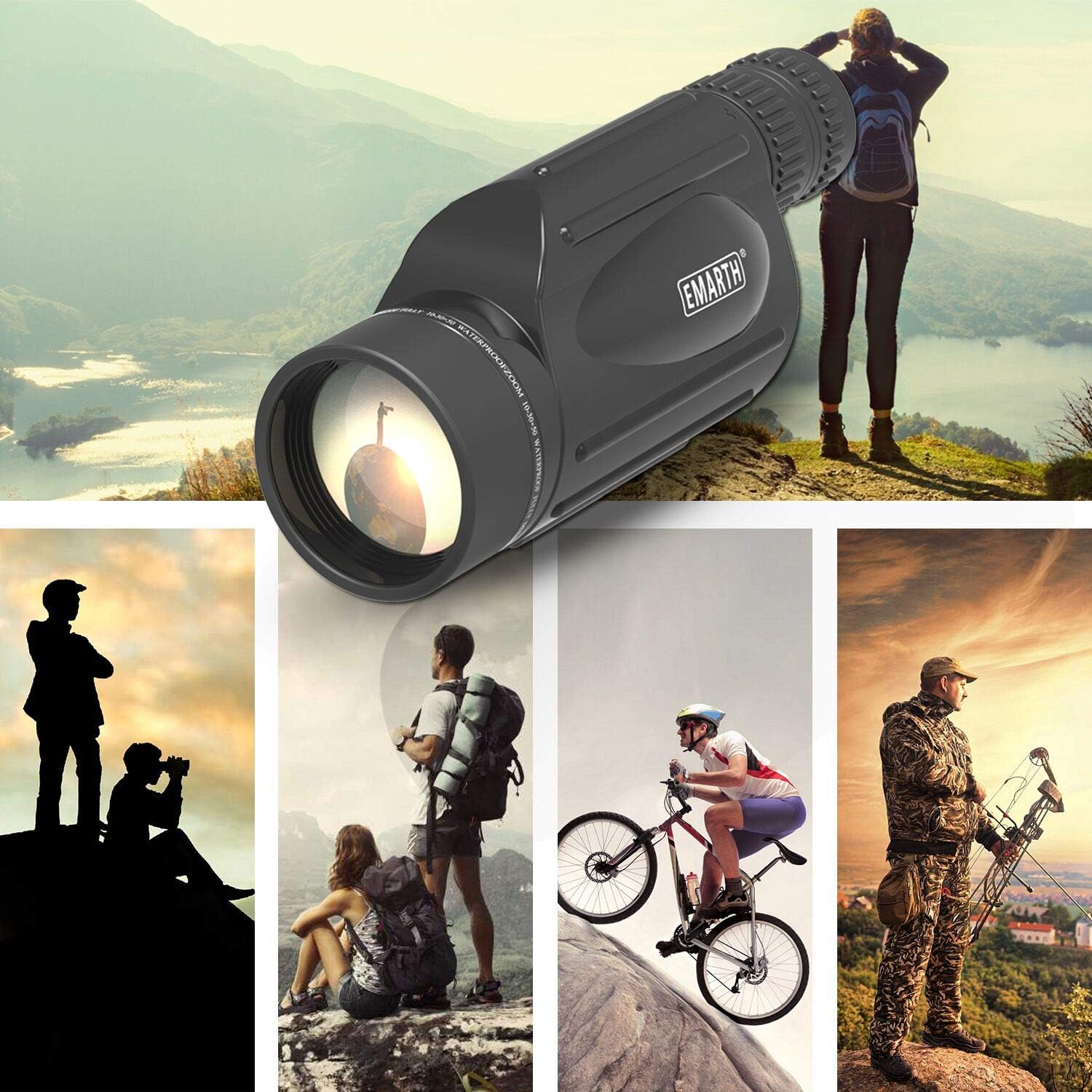 Emarth High Power 10-30X50 Zoom Monocular Telescope BAK4 Prism Waterproof Fog Proof Men Gifts for Bird Watching Camping Hunting Wildlife Traveling : Camera & Photo