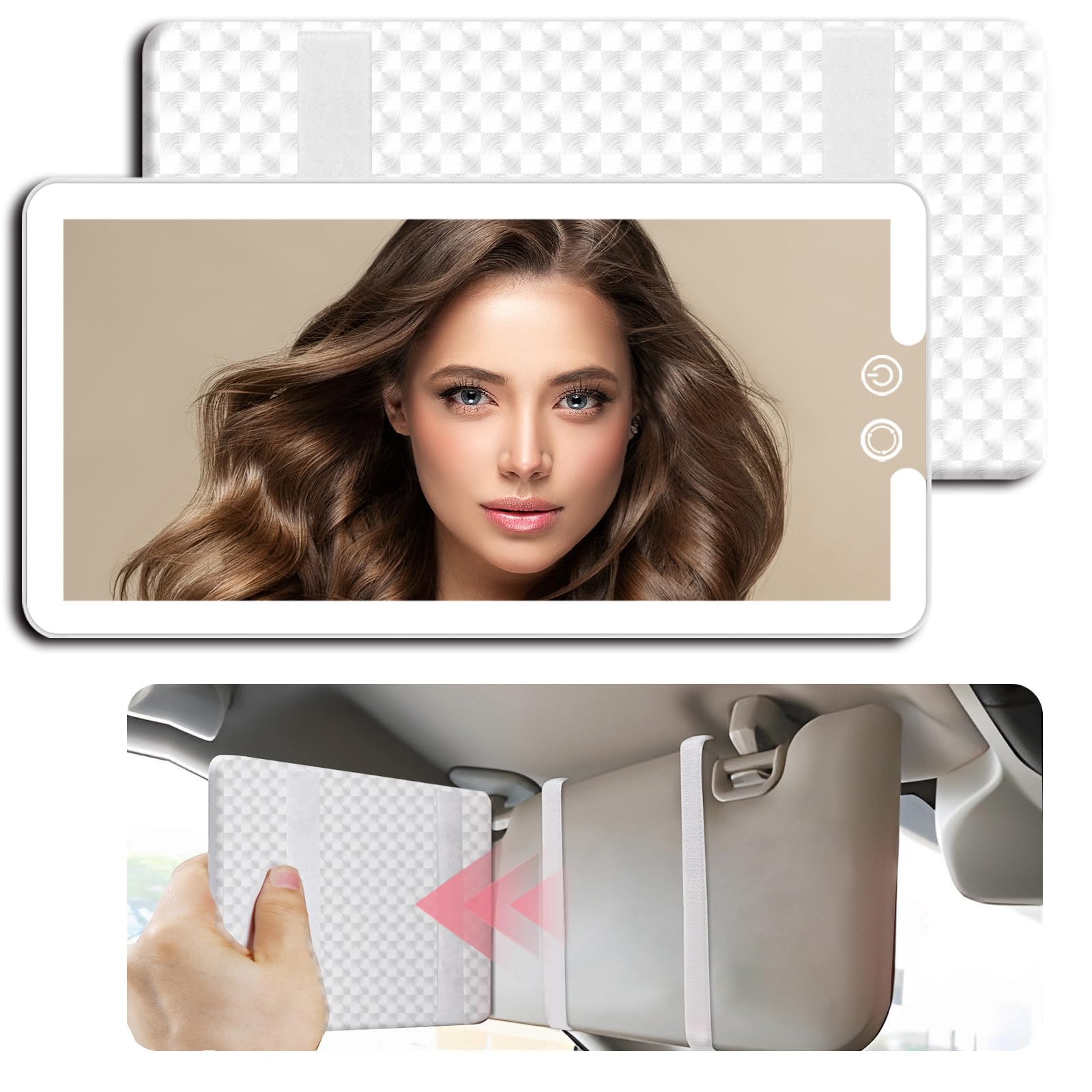 Photo 1 of Led Car Sun Visor Vanity Mirror, Large Interior Mirrors with Lights, Dimmable Light up Vanity Makeup Mirror for Car,Rechargeable Rearview Mirrors for Sun Visor (White)