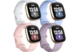 Getino Compatible with Fitbit Sense/Sense 2 Bands/Versa 3/ Versa 4 Bands Women Men, Silicone Sport Accessories, Band for Fitbit Sense/Sense 2/ Versa 4/ Versa 3, Small Lilac/Pink/Lavender/White