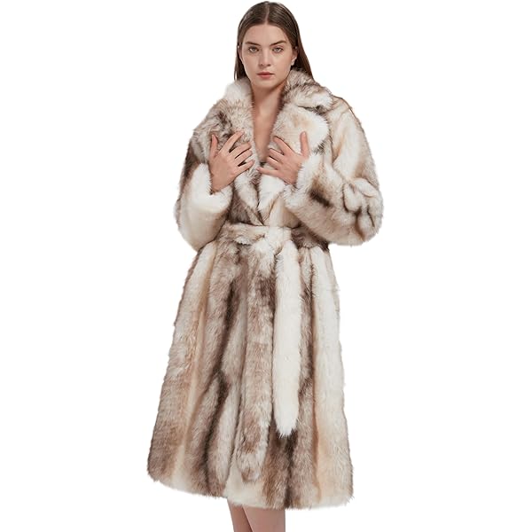 Vickstco Fluffy Black Faux Fur Overcoat,Warm Outwear Parka Long