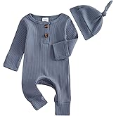 aporake Neutral Baby Clothes Newborn Girl Boy Coming Home From Hospital Outfit Cute Ribbed Knit One-Piece Romper Jumpsuit Hat