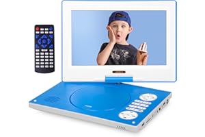 JEKERO 12.5" Portable DVD Player with 10.1" HD Swivel Screen, 6 Hours Rechargeable Battery DVD Player Portable for Kids and Car, Support CD/DVD/SD Card/USB with Car Charger and Remote Control, Blue