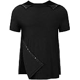 Tfovorlein Men's Post Shoulder Surgery Recovery Shirts Tear Away Short Sleeve Full Open Side Snap Dialysis Chemo Clothing