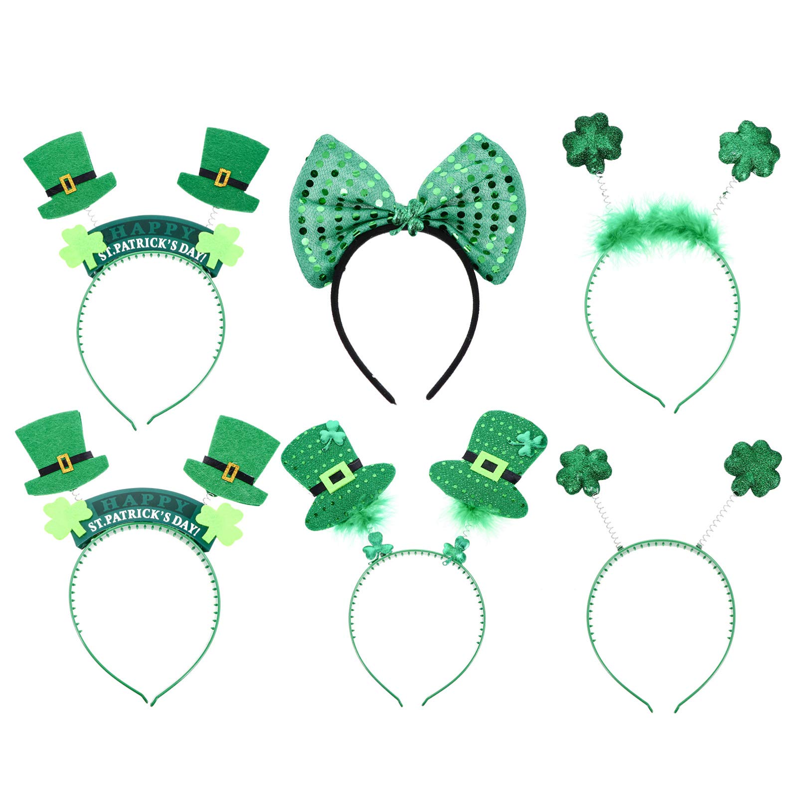 FRCOLOR St Patrick Headband for Women,Green Shamrock Clover Headbands St Patricks Day Hair Accessories Green Hair Hoop Head Boppers St. Patricks Day Party Favors,6pcs