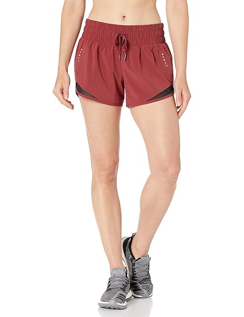 Amazon Essentials Women's Regular-Fit Athletic Ruched Waistband Woven Running Shorts, Ruby Red, 2X
