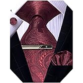 ROBERTO GABBANI Mens Silk Tie and Pocket Square Cufflinks Clip Set, Designer Woven Necktie Set for Wedding Business Prom