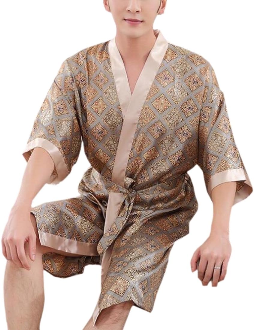 WSPLYSPJY Men's Summer Satin Robe Long Bathrobe Lightweight Sleepwear