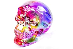 FZBHRO Crystal Skull Head Statues Skull Figurines K9 Glass Skull Halloween Decor Gifts for Women Plating Colorful 2.8"