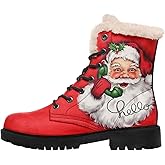 Womens Winter Boots,Custom Christmas Snow Boots Cute Santa Claus Print Fur Boots For Women Waterproof Slip On Warm Winter Snow Boots