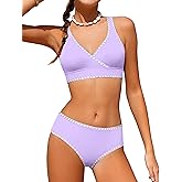 KANGKANG Girls Swimsuit Bikini Set Solid Color V-Neck Two Piece Bathing Suit with Chest Pad Adjustable Straps Swimwear 7-16T