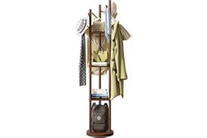 GHWIE Bamboo Rotary Coat Rack Freestanding Coat Tree with 3 Sections and 8 Hooks Easy to Assemble Coat Hanger Stand for Bedroom Office Hallway Entryway