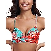 RELLECIGA Women’s Underwire Bikini Top Molded Push Up Swim Top Only Swim Bra