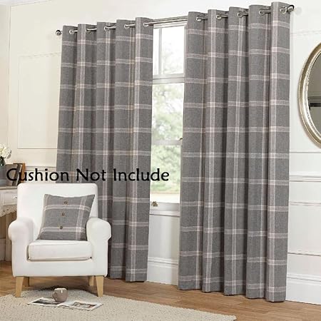 Eyelet Ring Top Wool Feel Heavy Highland Tartan Plaid Check Lined