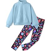 Jrbybazy Girls Clothes Half Zip Sweatshirt Top and Full Print Tight Pants 2 Piece Outfit for Kids 6-14