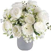 4 Bundles Artificial Peonies Silk Flowers, White Faux Peony Bouquet Florals Arrangements Decor for Farmhouse Home Boho Weddin