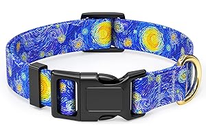 Rnivvi Dog Collar, Adjustable Dog Collar for Small Dogs, Cute Puppy Collar for Boy and Girl Dogs, Soft Nylon Pet Collars with Quick Release Buckle for Walking Running, Starry Night Dog Collars