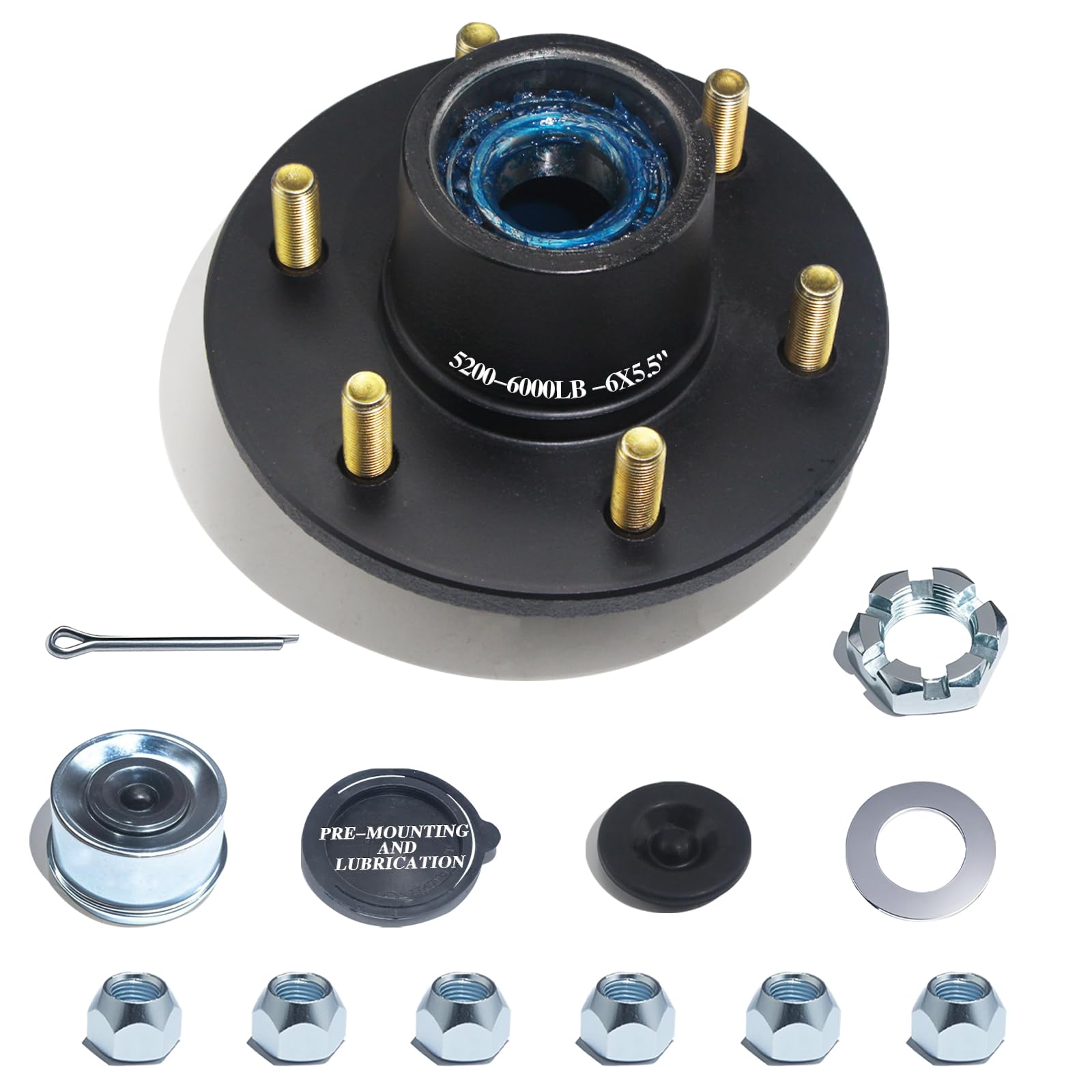 LUXTRKSTO 1 Set 6 on 5.5'' Trailer Hub Kit for