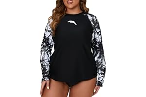 Halcurt Women's Plus Size Long Sleeve Rash Guard UPF 50+ Loose Fit Swimsuit Top