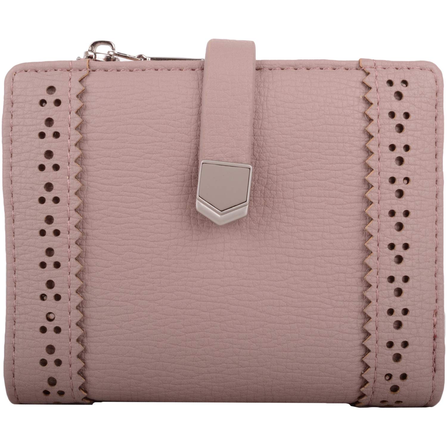 Womens Faux Leather RFID Protected Bi-Fold Money/Coin Holder/Purse - Dusty Pink