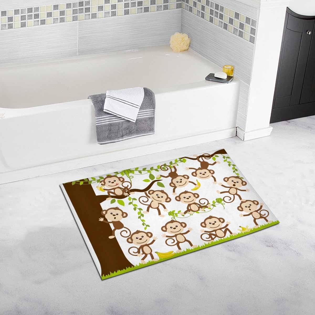 Amazon Com Interestprint Cute Cartoon Monkey Art Home Decor Non Slip Bath Rug Set Absorbent Floor Mats For Bathroom Tub Bedroom Large Size 20 X 32 Inches Home Kitchen