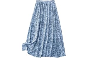 Womens Floral Print Midi Skirt - Loose Casual Skirt with Slit, Knee-Length Flowery Elastic Waist Skort for Summer