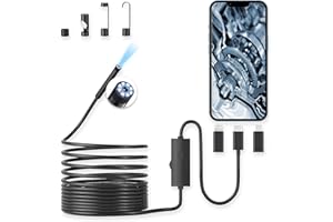BOATSHON Endoscope Camera with Light, 1920P HD Borescope with 8 Adjustable LED Lights, 10ft Semi-Rigid Snake Cable, 7.9mm IP68 Waterproof Industrial Inspection Camera Compatible for Android, iPhone, iPad