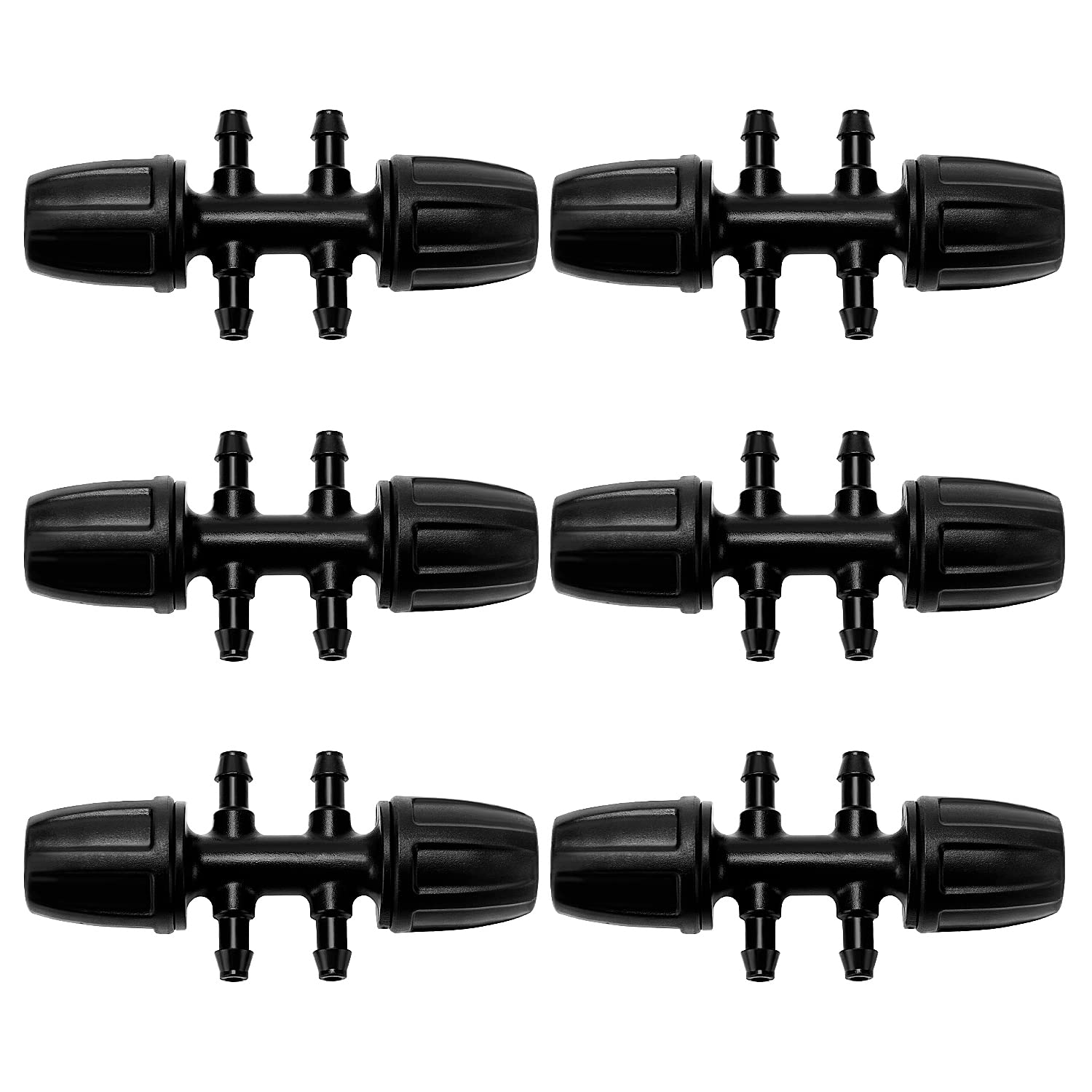 VooGenzek 6 Pieces 8/12 mm to 4/7 mm T-Connectors with Barbs for Drip Irrigation, 6 Way T-Adapter Barbed for Pipe 8/12 mm to 4/7 mm, Tie Pipe Tee by Drip for Lawn, Garden, Black