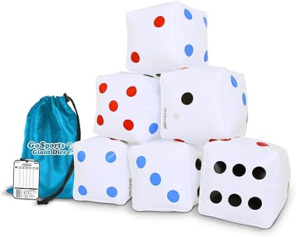 GoSports Giant 6 Inflatable Dice 6 Pack with Tote Bag and Dry Erase Scoreboard for Rollzee and Farkle Games | 6 Jumbo Size