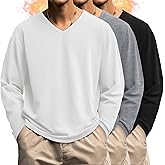 August Alley 3 Pack Men's Big and Tall Shirts Thermal Fleece Lined Long Sleeve Tops V Neck Sweatshirts Base Layer Tees Winter