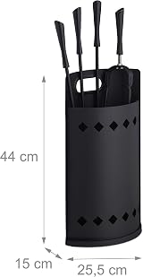 Relaxdays 5 Piece Fireplace Tool Set Black Poker Tongs Shovel Broom Bucket Stand view 4
