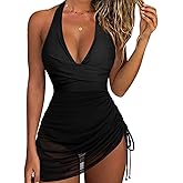 SUUKSESS Women Sexy One Piece Swimsuit Tummy Control Bathing Suit Mesh Swimdress
