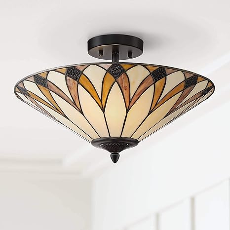 Filton Tiffany Style Ceiling Light Semi Flush Mount Fixture Bronze