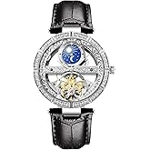 RORIOS Women Watches Mechanical Watch Leather Band Automatic Self-Winding Wristwatch Moon Phase Luminous Watch for Women Ladies