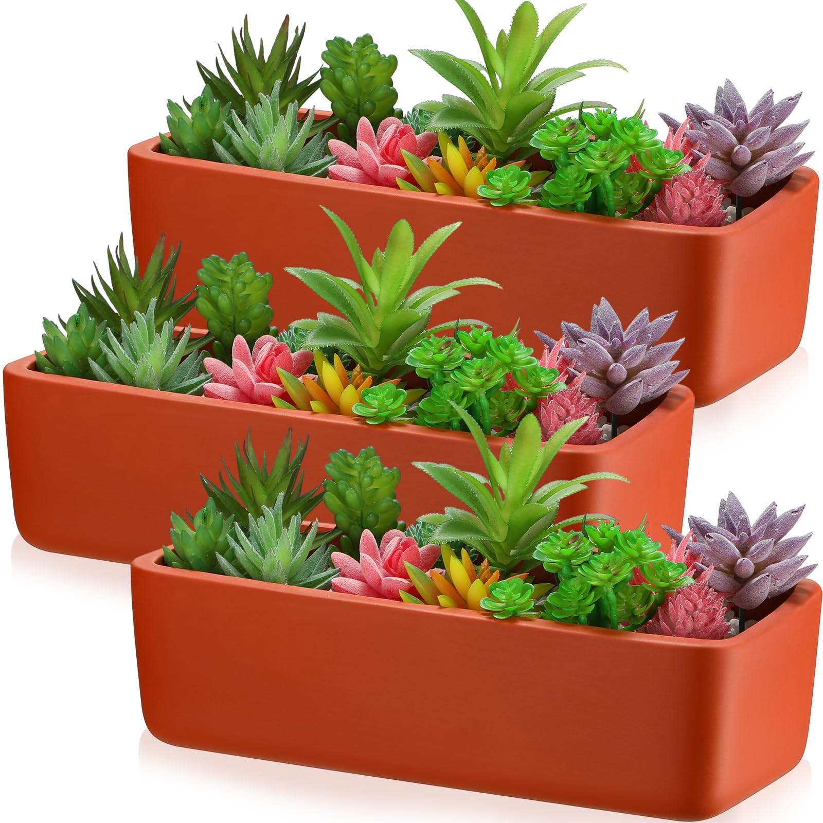 Photo 1 of Domensi 3 Pack Terracotta Pots Rectangular 10 Inch Small Planter with Drainage Hole Shallow Terracotta Pot Matte Succulent Flower Planter Home Decor for Indoor Plant, Plants Not Included