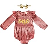 GRNSHTS Baby Girl First Birthday Clothes Velvet One Year Old Romper Long Sleeve Bodysuit+Headband 2Pcs Cake Smash Outfits